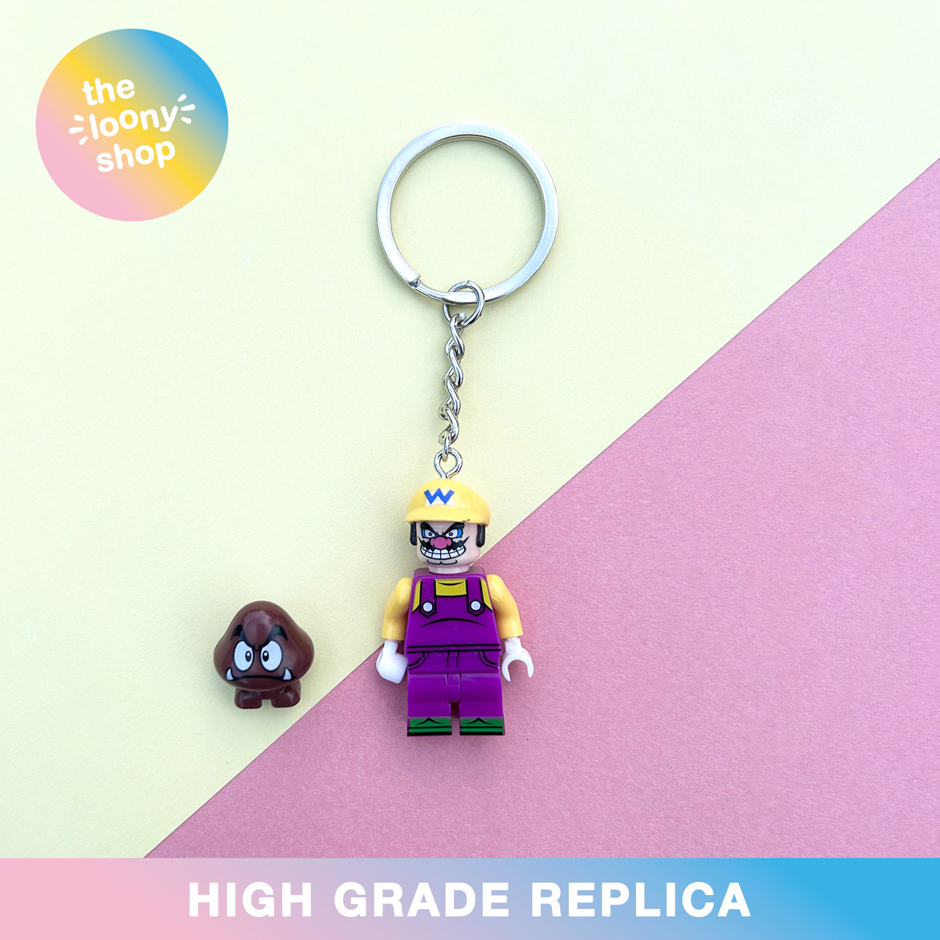 Wario Inspired Minifigure Keyring MOC Brick Keychain