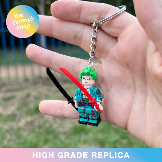 Zoro One Piece Inspired Minifigure Keyring MOC Brick Keychain