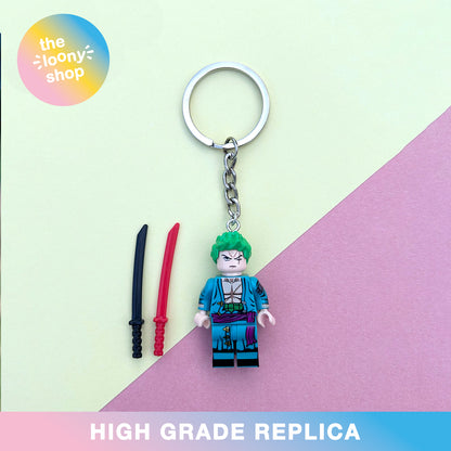 Zoro One Piece Inspired Minifigure Keyring MOC Brick Keychain